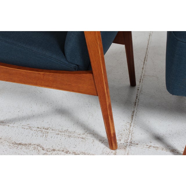 Danish Easy Chairs in Beech and Blue Fabric by Fritz Hansen, 1950-1960, Set of 2 For Sale - Image 10 of 15
