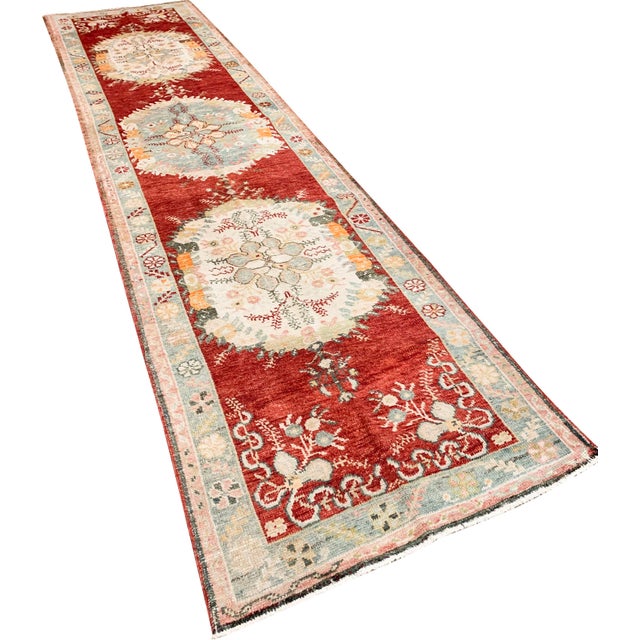 Turkish Vintage Circa 1940 Turkish Oushak Runner Rug , 2ft 11in X 11ft 5in For Sale - Image 3 of 11