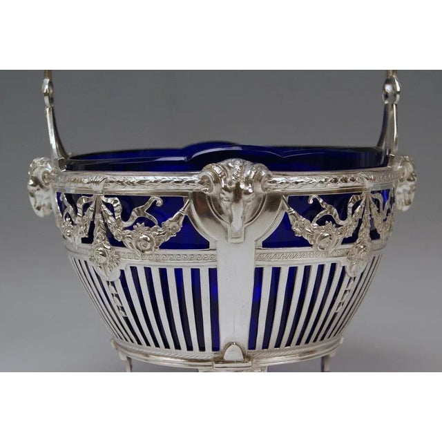 Art Nouveau Silver Basket with Blue Glass Liner, Bremen, Germany, 1890s For Sale - Image 4 of 9