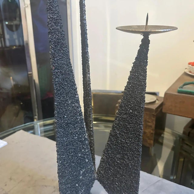 1980s Brutalist Iron and Brass Italian Three Arms Candelabra For Sale - Image 4 of 11