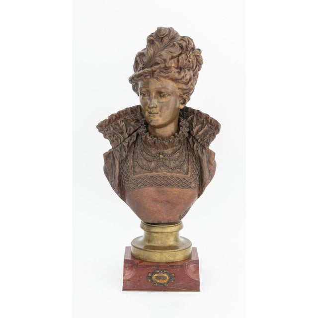 Ernest Rancoulet (French, 1870-1915) "Dona Sol", Patinated Bronze and Rouge Griotte Marble Portrait Bust, late 19th...