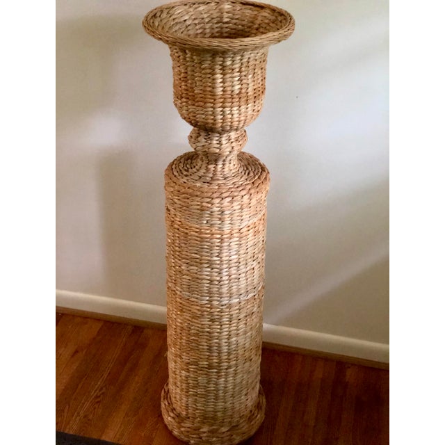 Vintage Rattan Urn Shaped Pedestal Plant Stand | Chairish