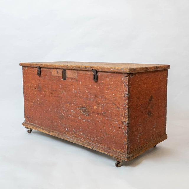 Brown Late 1800s Antique Blanket Chest on Casters With Original Paint For Sale - Image 8 of 11