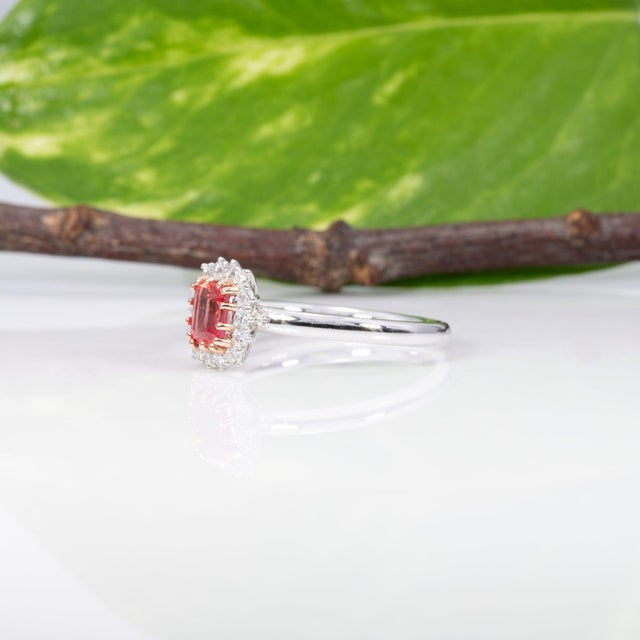 Aaa Padparadscha Sapphire Ring With Earth-Mined Diamond Accents: Solid 14k Gold, Size 6.75 For Sale In Columbus - Image 6 of 9