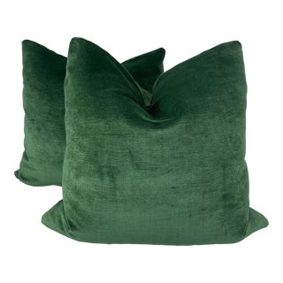 Emerald Green Linen Velvet 22" Pillows-A Pair For Sale