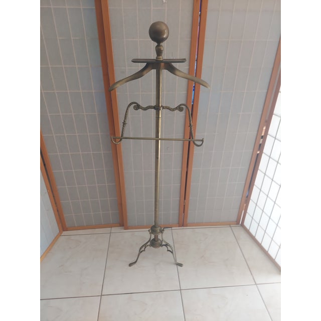 Art Deco Vintage Art Deco Brass Gentleman's Valey Stand With Cannon Ball 1950's- 1960's Garment Rack. For Sale - Image 3 of 14