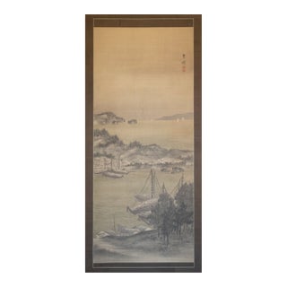 XL "Seascape" by Matsunami Tōsui, Taisho Era Japanese Monochrome Scroll Painting For Sale