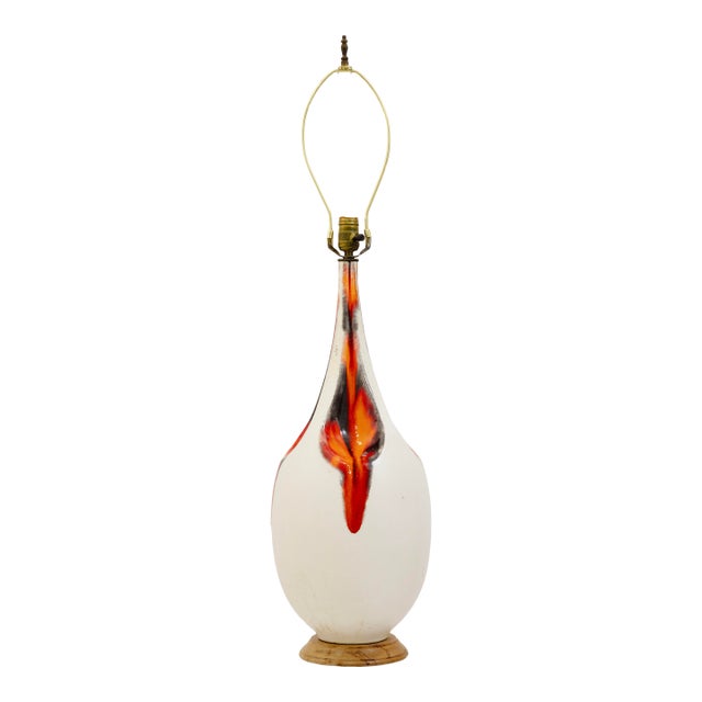 Late 20th Century Off White and Orange Ceramic Drip Glaze Table Lamp For Sale