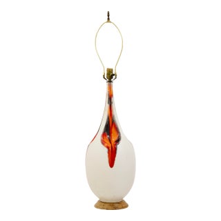 Off White and Orange Ceramic Drip Glaze Table Lamp For Sale