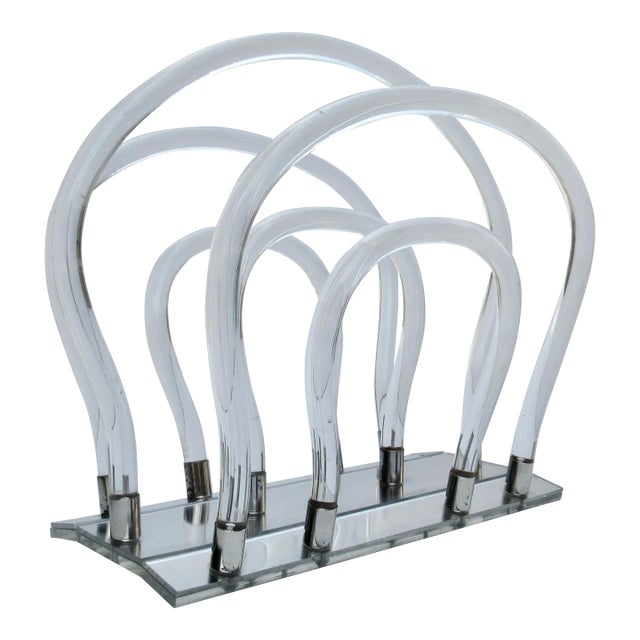 Vintage C.1960's Mid-Century Dorothy Thorpe Tubular Lucite & Chrome Magazine Rack For Sale