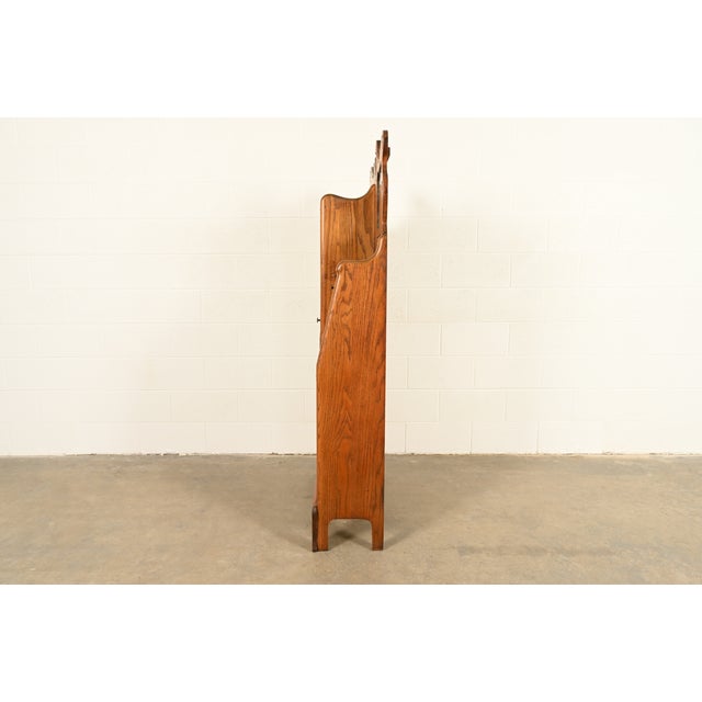 Antique Victorian Carved Oak Side-by-Side Bookcase With Drop Front Secretary Desk, Circa 1900 For Sale - Image 11 of 12