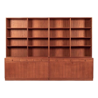 Large Mid Century Swedish Teak Wood Bookshelf Wall Unit by Bodafors For Sale