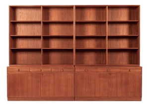 Large Mid Century Swedish Teak Wood Bookshelf Wall Unit by Bodafors