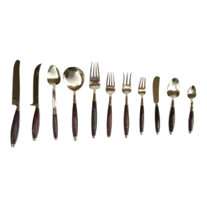 C.1960's Mid-Century, "Asian-Style" Rosewood & Bronze Flatware & Serving Utensil Pieces - 134 Pieces.Total