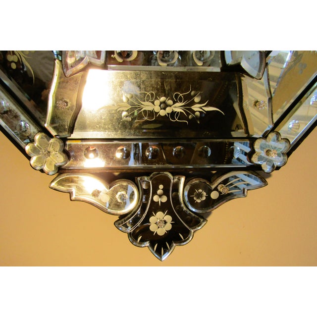 Antique French Venetian Style Etched and Beveled Glass Wall Mirror Circa 1920s For Sale - Image 10 of 12