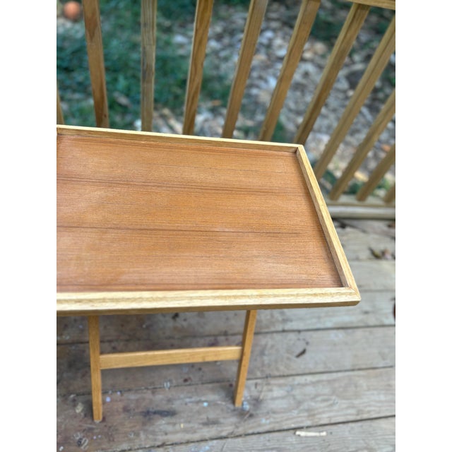 Vintage Mid-Century Modern Dolphin Teak Folding Tv Tray Tables (Set) For Sale - Image 9 of 11