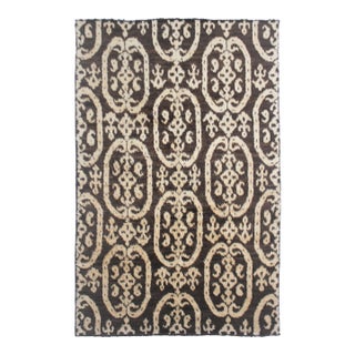 Hand Knotted Ikat Design Rug- 6′ × 9′6″ For Sale
