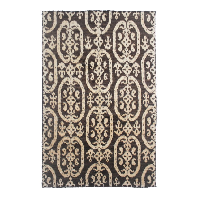 Hand Knotted Ikat Design Rug- 6′ × 9′6″ For Sale