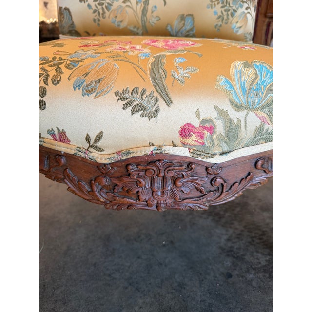 Pair of Antique French Louis XV Carved Walnut Bergère Armchairs For Sale - Image 11 of 11