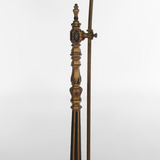 Bronze Antique Arts & Crafts Polychromed Gilt Bronze Adjustable Bridge Lamp C1930 For Sale - Image 8 of 13