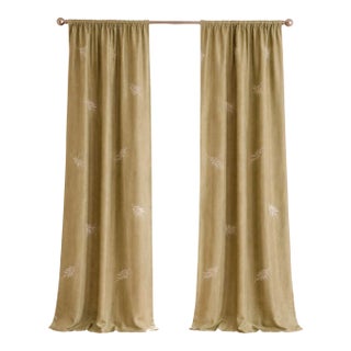 2 Pairs of 100% Silk Dupioni Draperies in Color “Green Tea” Embroidered With White Leaves. For Sale