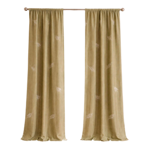 2 Pairs of 100% Silk Dupioni Draperies in Color “Green Tea” Embroidered With White Leaves.
