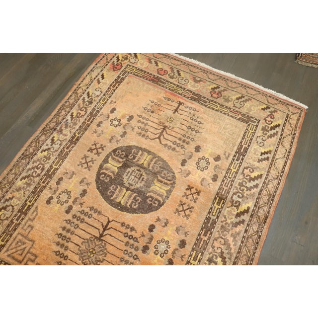 Asian 19th Century Zabihi Collection Orange Khotan Scatter Rug - 4'1" x 5'4" For Sale - Image 3 of 12