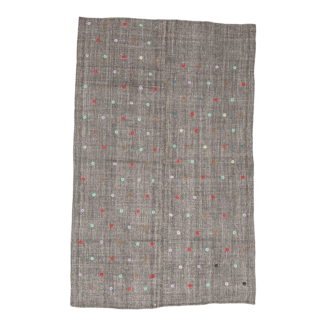 Mid 20th Century Embroidered Gray Vintage Kilim Rug For Sale