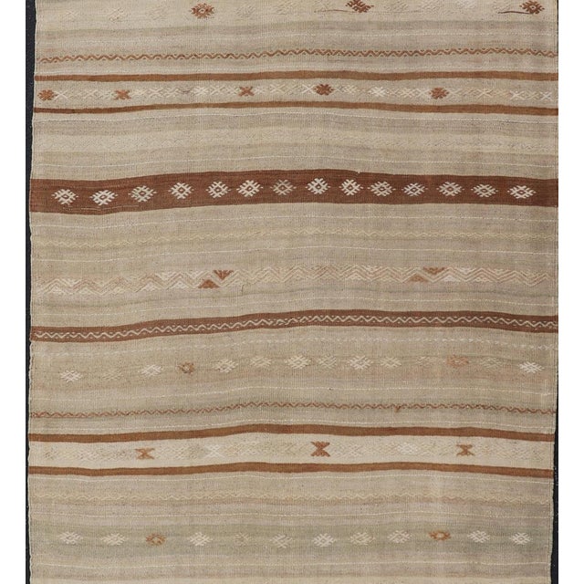 Turkish Vintage Turkish Kilim Rug With Earthy Tones and Striped Patterns For Sale - Image 3 of 10