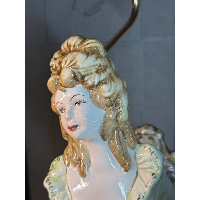 1940s Capodimonte Porcelain Table Lamp Lady Playing Harp 40 in Tall. For Sale In Las Vegas - Image 6 of 12