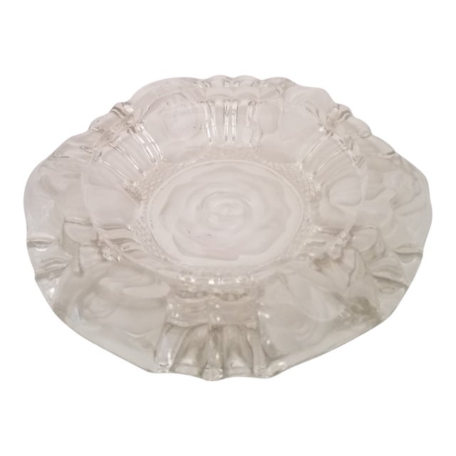 Vintage Crystallia Frosted Rosebud Crystal Ashtray Indonesia For Sale