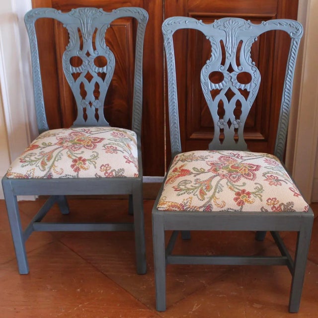 Pair of Blue Painted Georgian Sidechairs, 19th Century For Sale - Image 14 of 14
