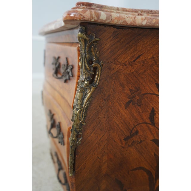 Vintage French Louis XV Style Bombe Marble Top Commode Chest For Sale - Image 14 of 18