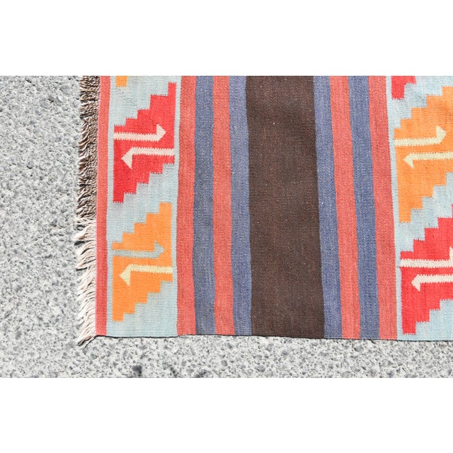 1970s Rustic Hand Knotted Red Striped Rug For Sale - Image 10 of 11