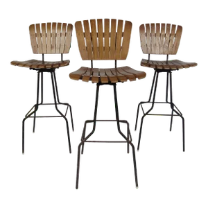 1970s Vintage Modern Arthur Umanoff Style Swivel Bar Stools - Set of 3