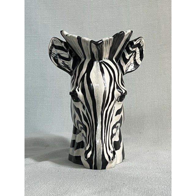 Late 20th Century Vintage Ceramic Black and White Zebra Vase For Sale - Image 5 of 12