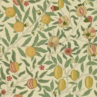 Morris & Co Fruit Wallpaper in Beige/Gold/Coral - a Sample For Sale