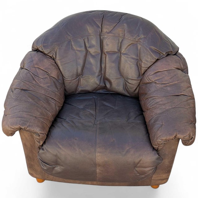 Late 20th Century Slouchy Overstuffed Leather Lounge Chairs in Chocolate Brown - Pair For Sale - Image 9 of 18