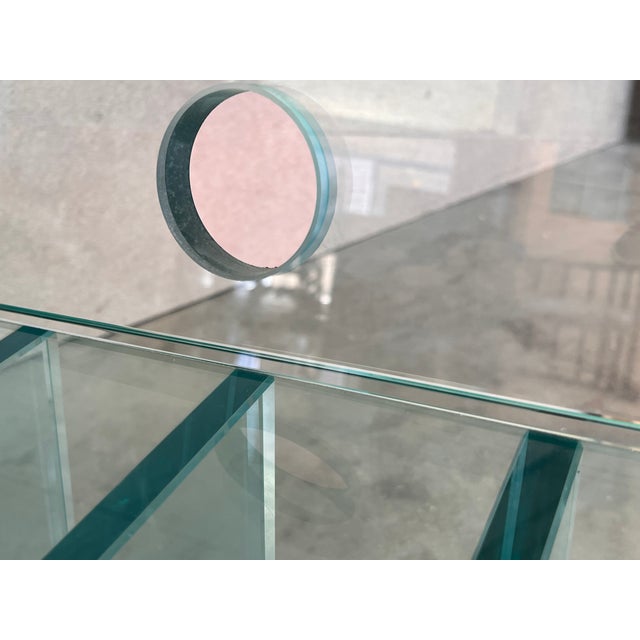 Glass Mid Century Modern Italian Glass Shelves / Mirrored Base Swivel Bar Cart For Sale - Image 7 of 7