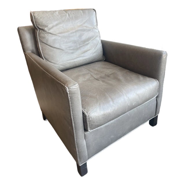 Gray Leather Arm Chair and Ottoman For Sale