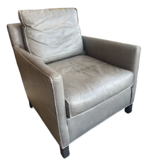 Gray Leather Arm Chair and Ottoman