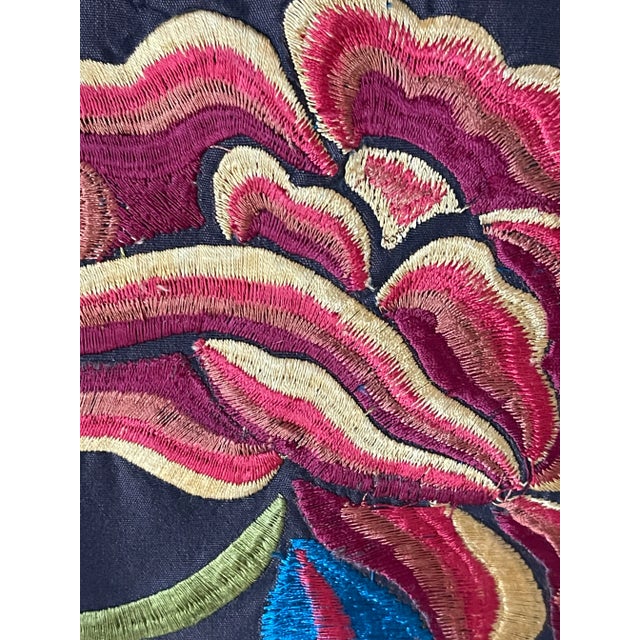 Shabby Chic Boho Vintage Embroidered Floral Pillow With Feathers For Sale - Image 3 of 7