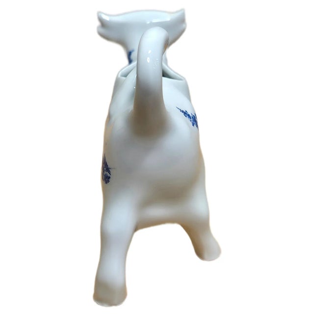 Ceramic 1950s French Porcelain Cow Creamer – Blue Floral Pattern | Marked “France f.d. Véritable Porcelaine” | 7” Long Ceramic Pitcher For Sale - Image 7 of 14