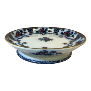 Antique Wedgwood Pearl-Ware Flow Blue Shannon Pattern Footed Cake Plate / Comport Made in England - Circa 1850