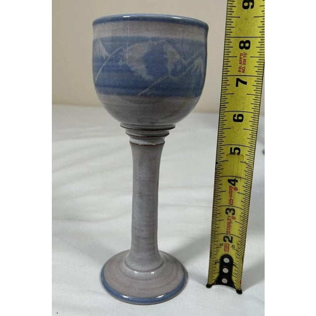 2000 - 2009 Vintage Signed Studio Pottery Chalice Wine Goblets Set of 5 Mountain Art For Sale - Image 5 of 11