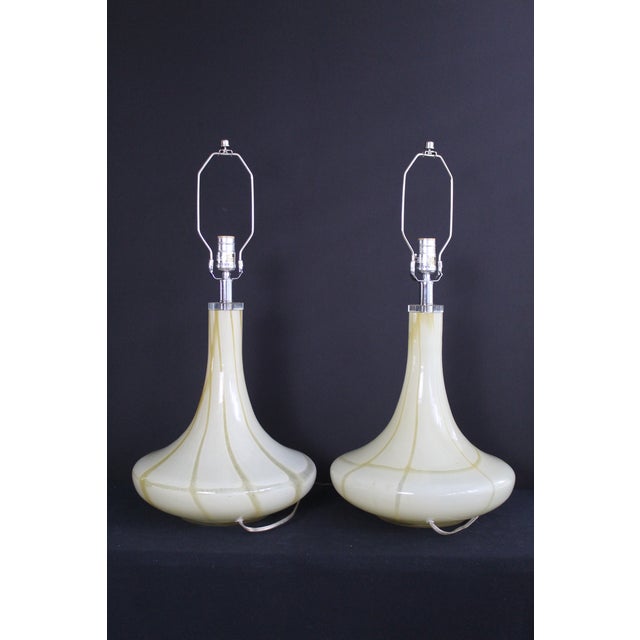 Soft Yellow Mid 20th Century Mezza Murano Style Lamps For Sale - Image 9 of 12