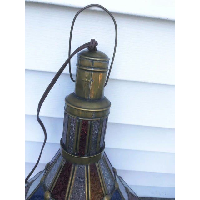 Large Mid-Century 60s-70s Hanging Lantern in Red, Clear, Blue For Sale - Image 4 of 8