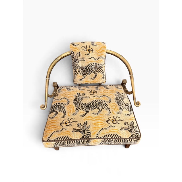 Vintage Pair of Empress Brass Lounge Chairs Attributed to Mastercraft in Clarence House Tibet Fabric For Sale - Image 10 of 16