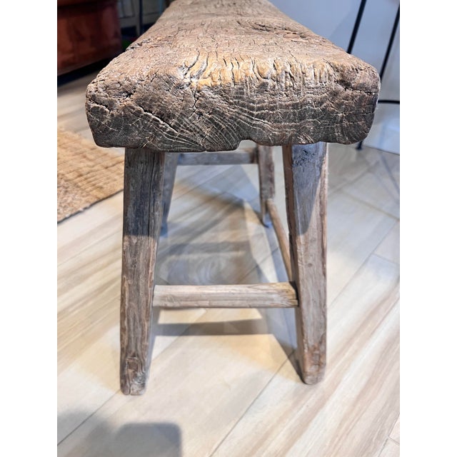 Beige French Rustic Vintage Weathered Natural Wood Noodle Bench For Sale - Image 8 of 10