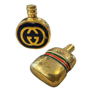 Two 1980s Modern Brass and Enamel Small Scent Bottles by Gucci